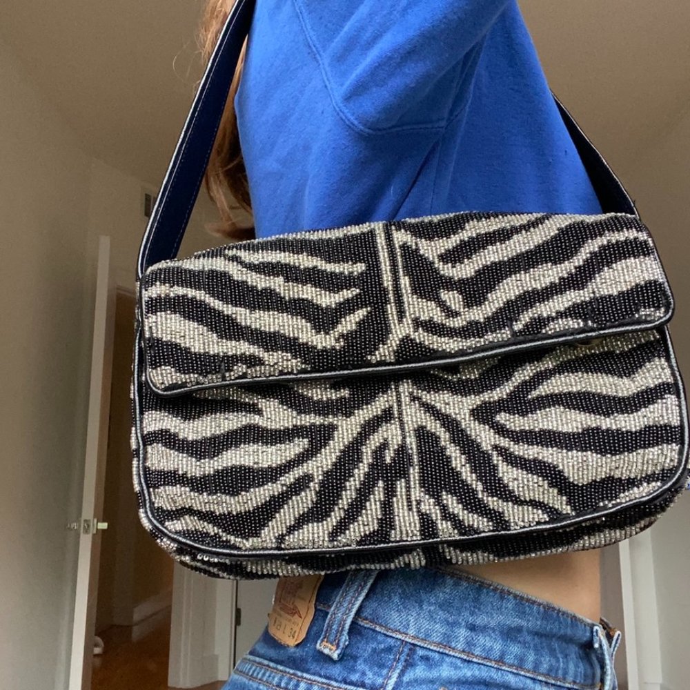 NWT STAUD Tommy beaded zebra bag